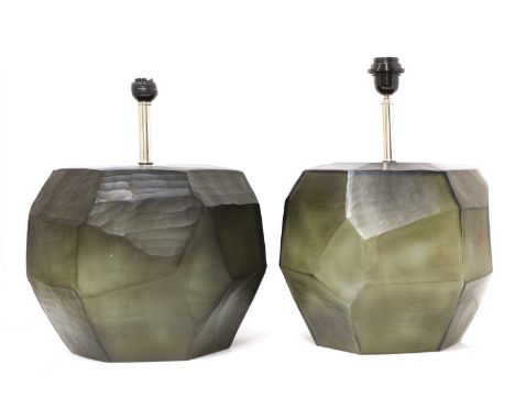 A pair of GUAXS glass table lamps,contemporary, the bases with faceted bodies, no shades, 39cm high (2)Condition report: One 