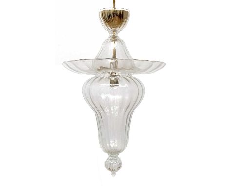 A modern glass chandelier,with a single light fitting,50cm diameter90cm highCondition report: Passed a PAT test on the 19th o