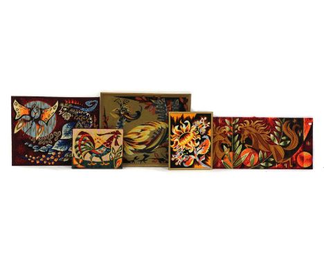Five French tapestry panels, 1970s, various printed marks,largest 113 x 48cm, mounted or framed (5)Condition report: Horses -