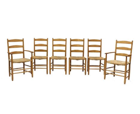 A set of six Cotswold School ash ladderback chairs,1960s, by Lawrence Neal, after an original design by Neville Neal, compris