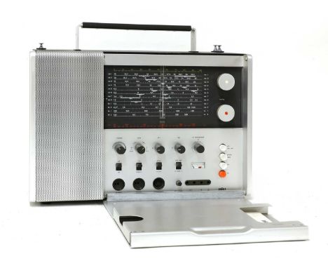 A German Braun 'T1000' radio,designed in 1962 by Dieter Rams, with a brushed aluminium chassis and speaker cover, with retrac