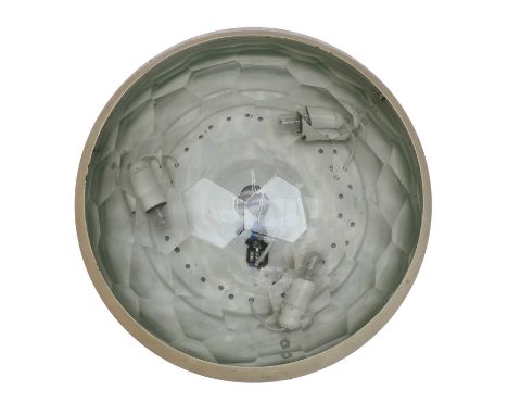 An Italian faceted glass ceiling lamp,c.1960, by FontanaArte, 19cm high41cm diameterCondition report: The enamelled mount wit