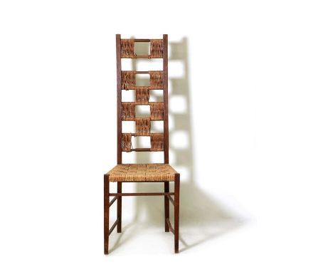 Koloman Moser (1868-1918), a highback chair, c.1902, produced by Prag-Rudniker Korbwarenfabrik, Austria, elm, with woven wick