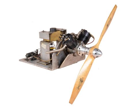 A well-engineered model of a Magnum Internal combustion twin cylinder air cooled aero engine, with fitted 51cm propeller and 