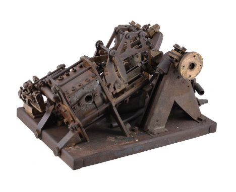 A late Victorian model of a horizontal live steam paddle steamer engine, having twin cylinders with reverse gear, steam inlet