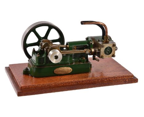 A Stuart Turner model 10H horizontal live steam mill engine, mounted on moulded wooden plinth 21cm x 12cm.