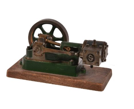 A Stuart Turner model 10H horizontal live steam mill engine, mounted on wooden plinth 18cm x 8cm.