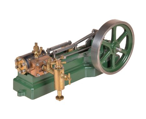 A model of a Stuart Turner S50 horizontal mill engine, being of open balanced crank design with cross-head guides, eccentric 