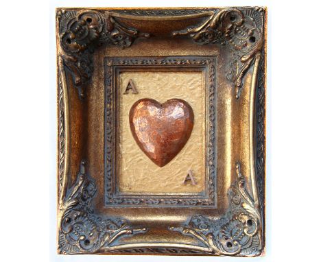 Baroness Floella Benjamin, DBE DL.  Ace of Hearts.  'Heart of Gold'.  Mixed media (paint and 3d sculpture) on canvas, 34 x 29