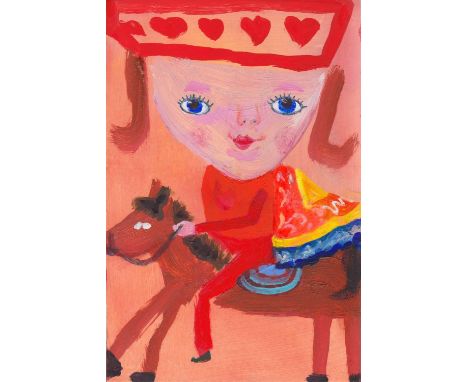 Jackie Berridge.  Jack of Hearts.  Oil painting on panel, 15.2 x 10.1cm. Signed on reverse. "My Jack of Hearts design is base