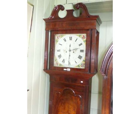 Mahogany longcase clock, with 8-day movement and 14 inch dial painted with roses and strawberries, signed Tootell, Eccles