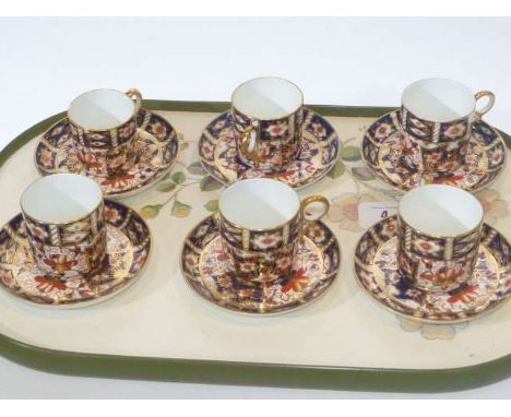 Set of six Royal Crown Derby Imari pattern coffee cups and saucers