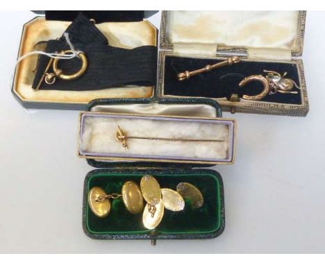 Pair of 18ct gold cufflinks, 9ct gold cufflink, 15ct gold stock pin, etc