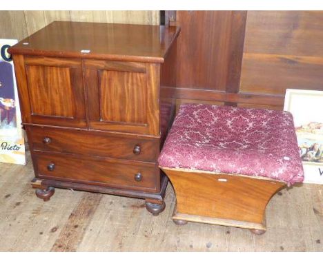 Victorian ottoman and a mid Victorian mahogany commode (2)