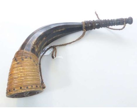 19th Century horn and bone powder flask