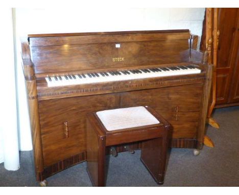 Art Deco walnut cased Steck overstrung piano and stool