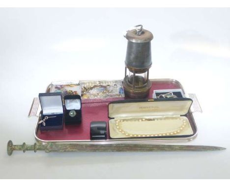 Wolf Type FS miners lamp, jewellery and old dagger