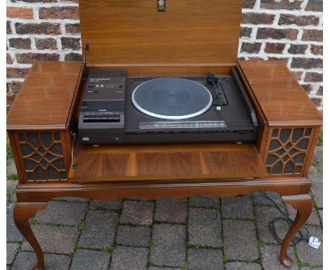 Dynatron music centre in a mahogany cabinet with record player, radio &amp; cassette deck