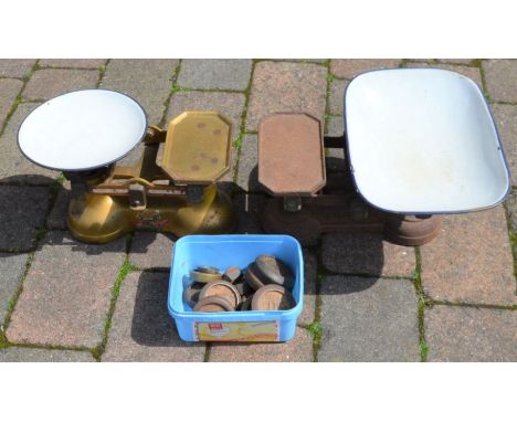 Two sets of vintage scales with weights