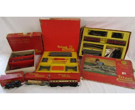 Red Boxed Tri-ang railways includes - Royal Mail coach, hopper car set, passenger train etc