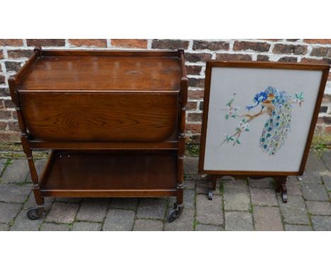 Oak trolley with a drop leaf &amp; a fire screen/table