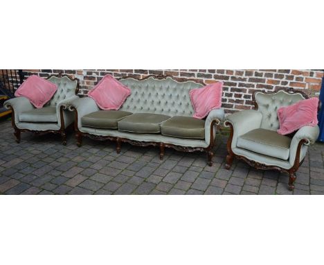 Reproduction Victorian salon suite comprising a sofa &amp; two chairs