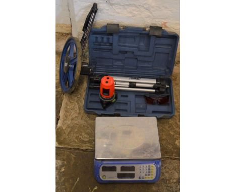Draper laser level, measuring wheel &amp; a set of electric scales