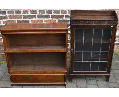 Leaded glass front book case with two cracked panels and sectional Globe Wernicke&nbsp; style bookcase without doors&nbsp;