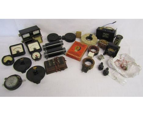 Collection of radio spares includes Ampere dials, ferranti milliamperes dials, Tristar model SW-007, AEG transmitter, coils, 