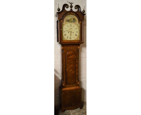 Victorian 8 day longcase clock with a painted dial in a mixed wood case