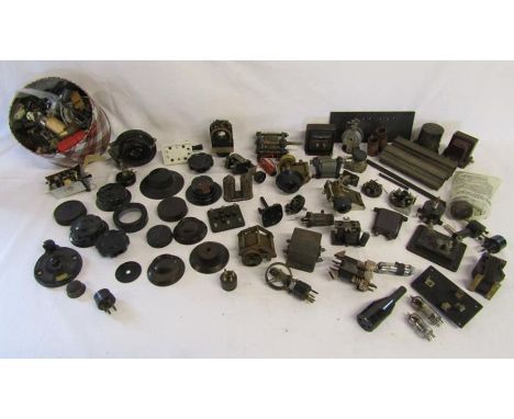 Collection of radio spares includes Edison bell part, valves, switches, dials etc