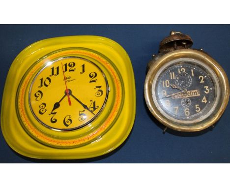 Schatz Elexacta German ceramic wall clock and Salvos alarm clock with later applied Zeppelin label