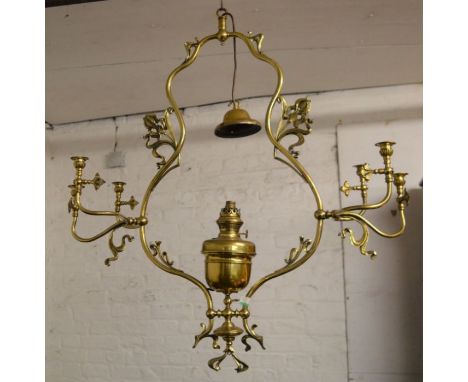 Art Nouveau brass ceiling light converted to electric&nbsp; &nbsp;