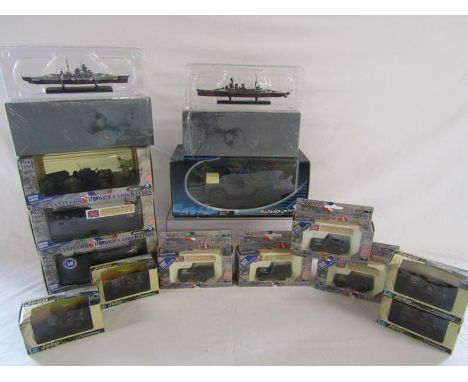 Collection of Solido army vehicles and DeAgostini ships - Bismarck and HMS Hood also some Cararama jeeps