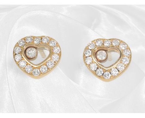 Ohrschmuck: ehemals teurer, luxuriöser Ohrschmuck aus dem Hause "Chopard", Happy Diamonds: Ca. 10,5 x 9,5mm, ca. 6,2g, 18K Ge