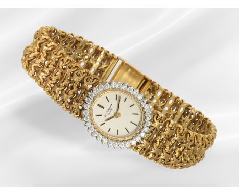 Armbanduhr: luxuriöse, sehr dekorative vintage Damenuhr von Chopard mit Brillantlünette,18K Gelbgold: Gehäuse ca. 22 x 20mm, 