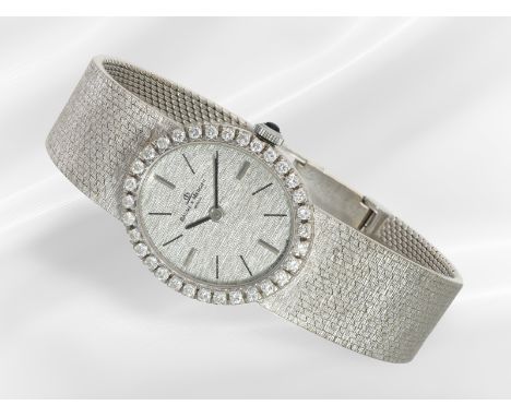 Armbanduhr: luxuriöse weißgoldene vintage Damenuhr von Baume &amp; Mercier mit Brillantbesatz, 18K Weißgold: Gehäuse ca. 25 x