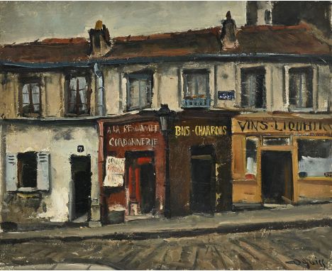 Takanori Oguiss (1901-1986),  Rue Nicolet, Montmartre , huile sur toile, signée, contresignée et titrée au verso, 60x73 cm   