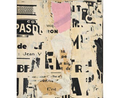 Jacques Villeglé (1926-2022),  Av. du MAINE , novembre 1958, collage sur toile, signée, contresignée, datée et située au vers