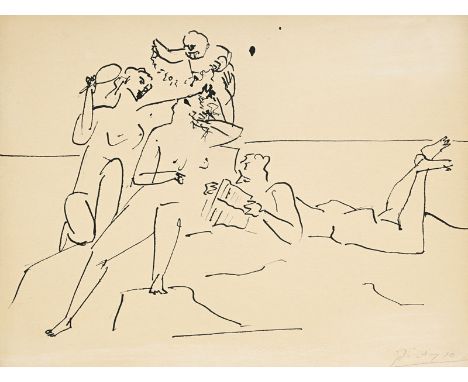 Pablo Picasso (1881-1973),  Sur la plage , 25.2.1923, encre sur papier, signée, datée au verso, 24,4x31,3 cmL'oeuvre a été au