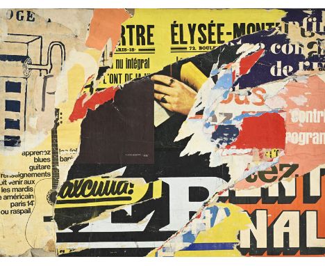 Jacques Villeglé (1926-2022),  26 rue du Pont-Neuf , septembre 1973, affiches lacérées et collage sur toile, signée, datée et