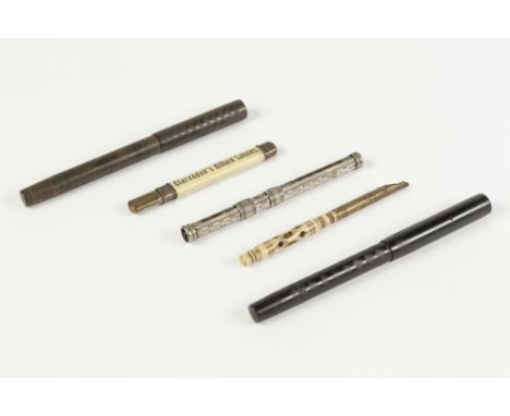 THE 'SWANAGE' FOUNTAIN PEN, with engine turned black plastic case; WATCOMAN 1903 PATENT FOUNTAIN PEN (leaver missing); silver