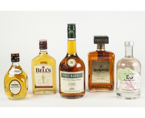 FIVE BOTTLES OF SPIRITS, comprising: LAUDER'S BLENDED SCOTCH WHISKY, BELL'S BLENDED SCOTCH WHISKY, both 35cl, THREE BARRELS B