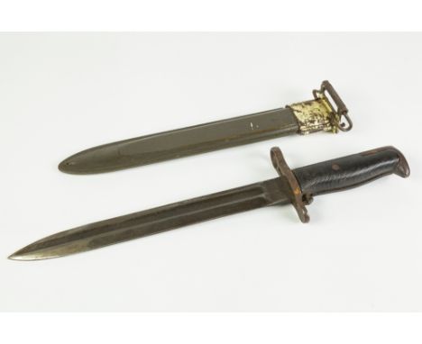 UNITED STATES WORLD WAR II KNIFE BAYONET, with single edge fullered blade stamped US 1942, 9 3/4" (24.7cm) long and having ri