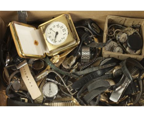 SELECTION OF WRIST WATCHES VARIOUS PROBABLY PARTLY REPAIRED OR FOR SPARES, approx 55 pieces and a EUROPA GERMANY TRAVEL ALARM