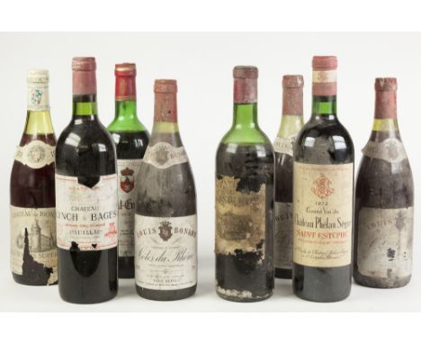 EIGHT 70/73/75cl BOTTLES OF 1970's FRENCH RED WINE, including: CHATEAU LYNCH BAGES GRAND CRU, 1976, label torn, CHATEAU PHELA