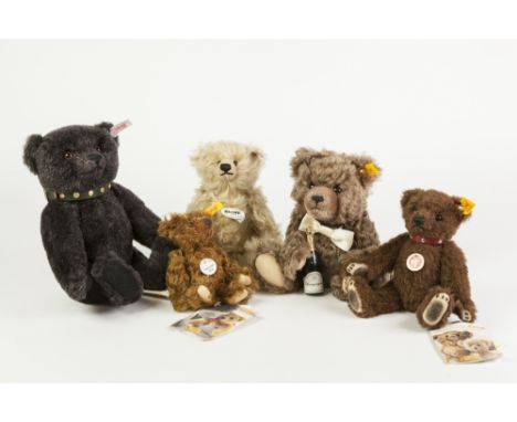 FIVE SMALL STEIFF TEDDY BEARS, comprising: 'CONGRATULATIONS', ' 1905 CLASSIC', 'STEIFF CLUB, 2005' and TWO 'ALPACA' examples,