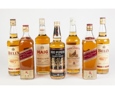 SEVEN 70/75cl BOTTLES OF BLENDED SCOTCH WHISKY, comprising: BELL'S, AGED 8 YEARS (x2), JOHNNIE WALKER RED LABEL (x2), THE FAM