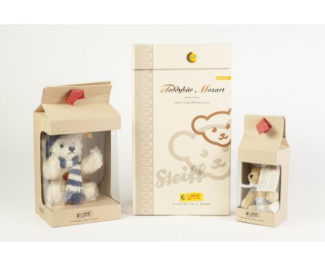 THREE BOXED STEIFF TEDDY BEARS, comprising: 'MOZART', with certificate, 'WINTER' (028205), and 'BABY BUD', 11" (28cm) high, a