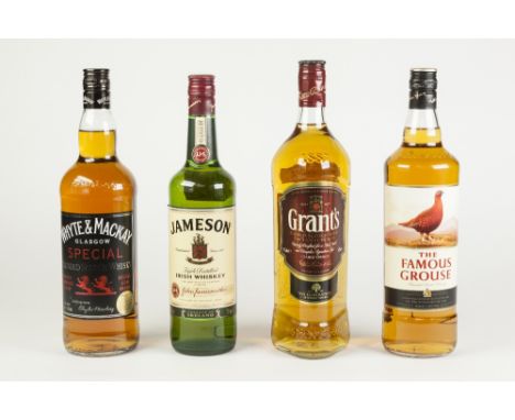 THREE 1ltr BOTTLES OF BLENDED SCOTCH WHISKY, comprising: GRANT'S, THE FAMOUS GROUSE, and WHYTE & MACKAY, together with a 70cl